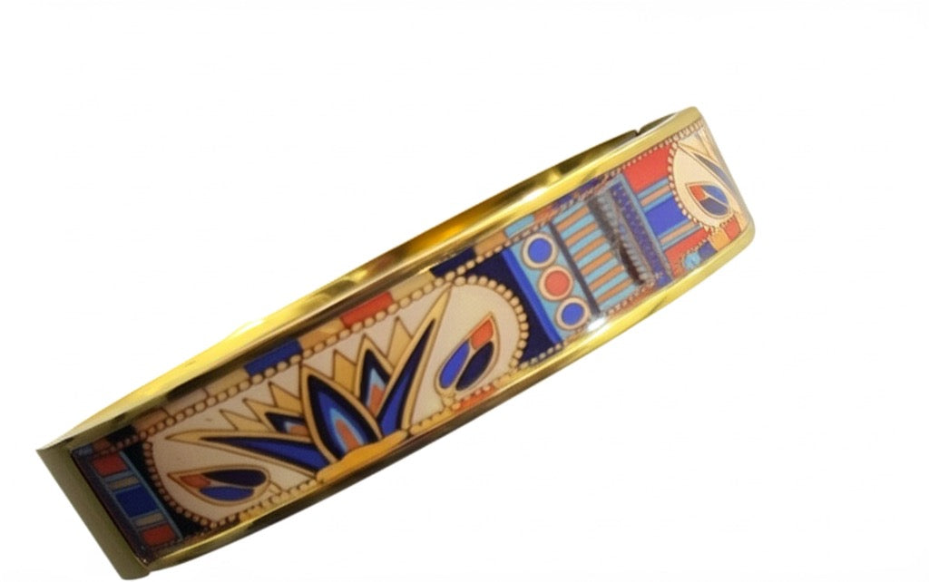 18K Gold-Plated Enamel Patterned Bangle Anti-Tarnish Finish
