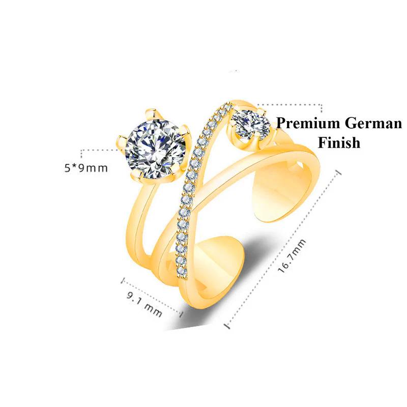 18K Gold Plated American Diamond Studded Contemporary Korean Finger Ring