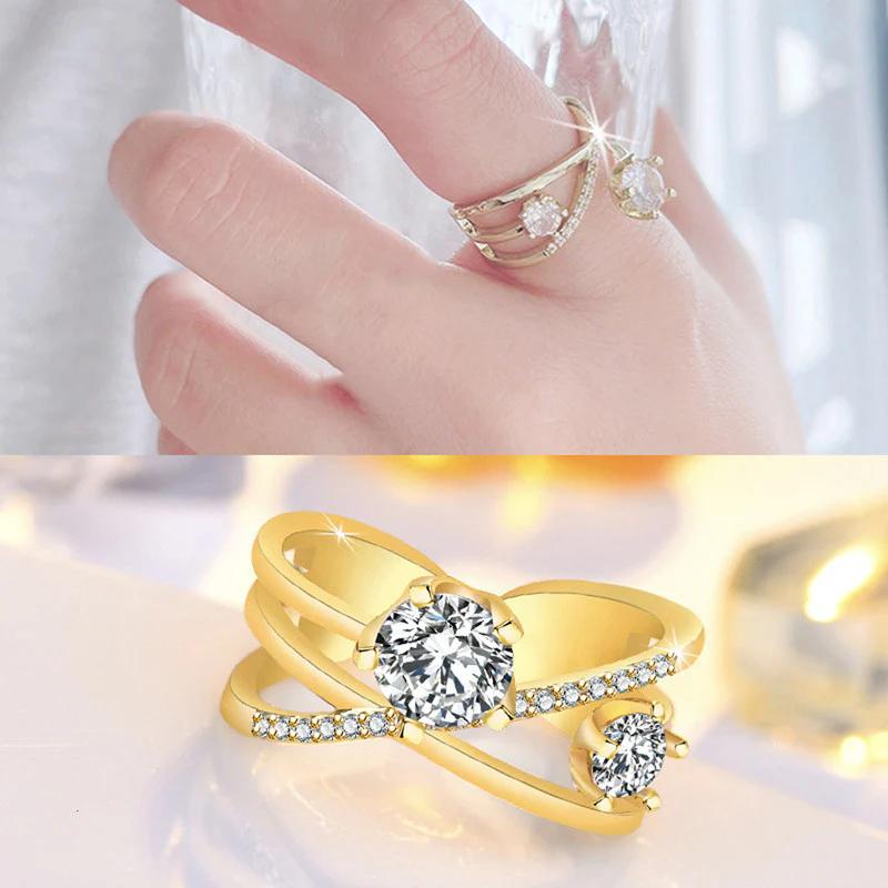 18K Gold Plated American Diamond Studded Contemporary Korean Finger Ring