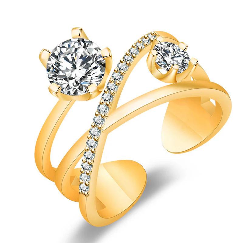 18K Gold Plated American Diamond Studded Contemporary Korean Finger Ring