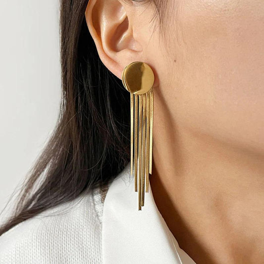 "Golden Cascade" Geometric Statement Tassel Earrings