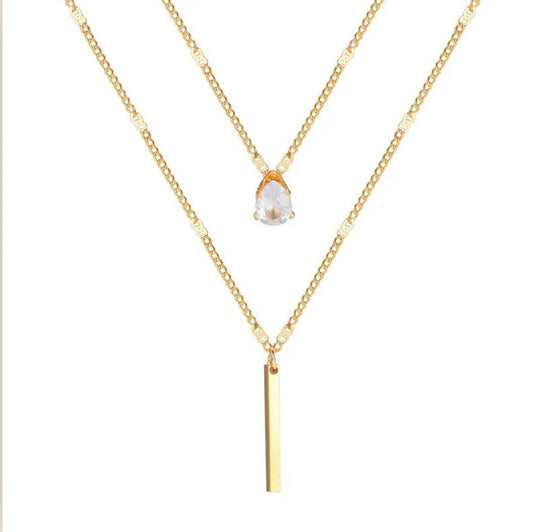 Tear Drop CZ Dual Strand Pendant Necklace