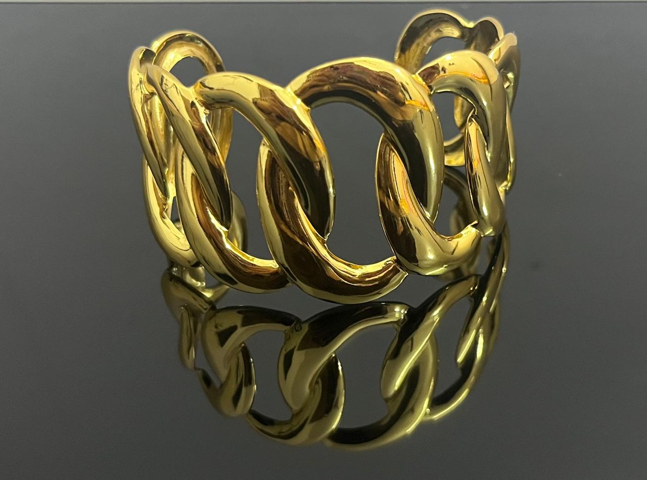 18K Gold-Plated Anti Tarnish Bold Chain Link 18K Cuff Bracelet