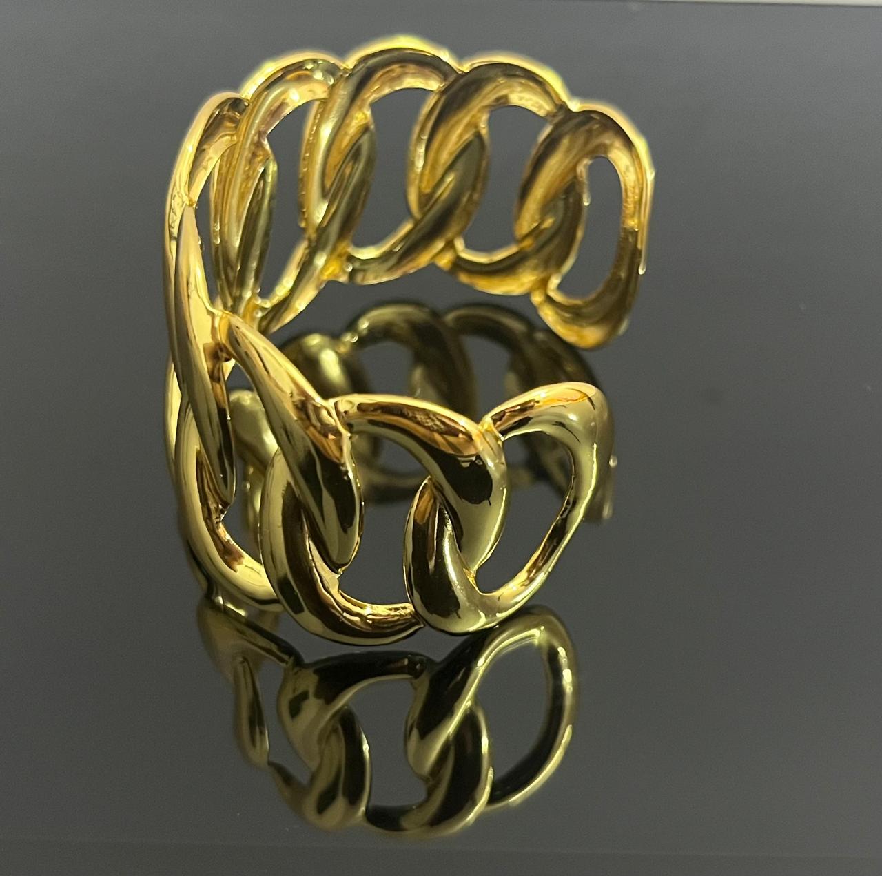 18K Gold-Plated Anti Tarnish Bold Chain Link 18K Cuff Bracelet