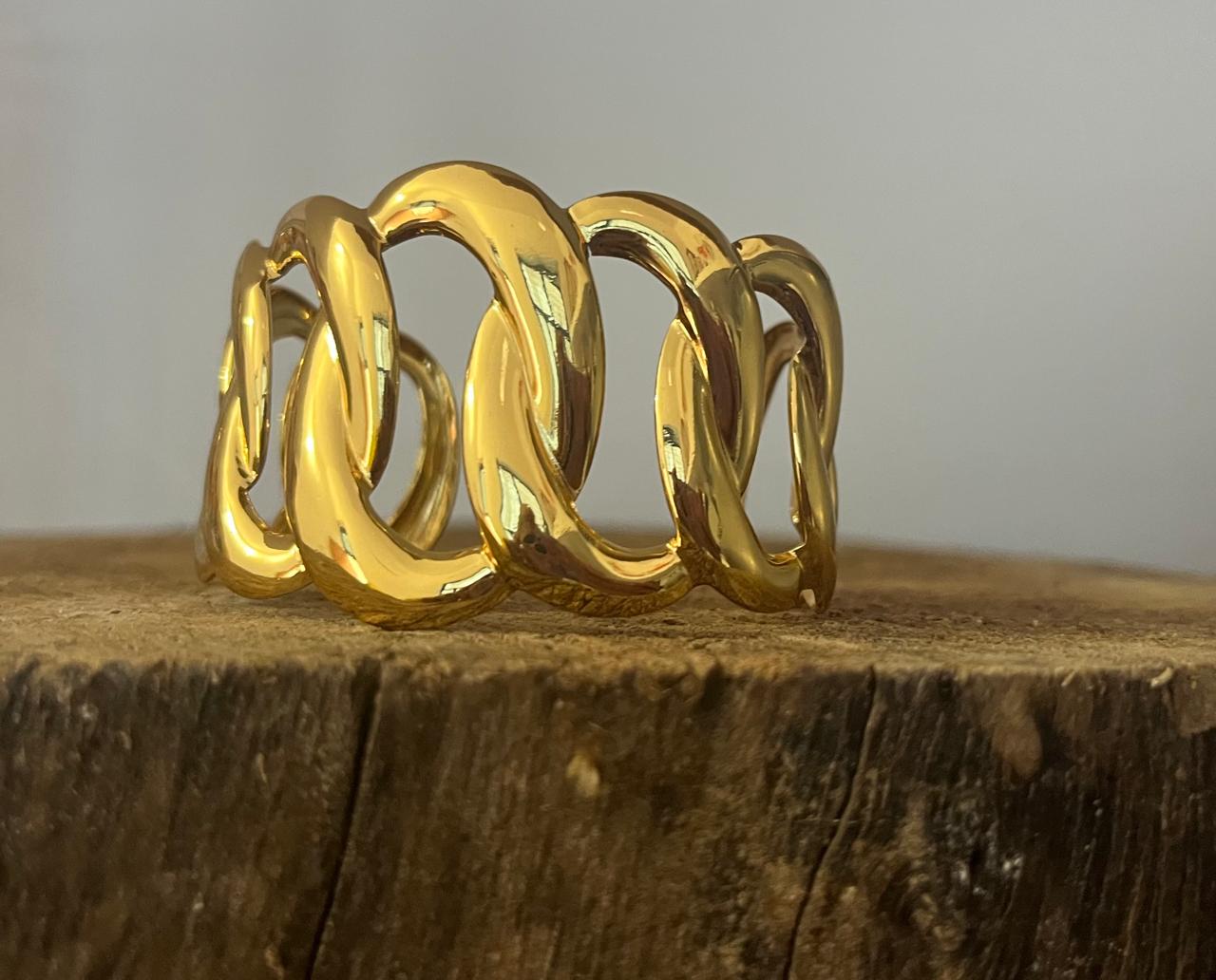 18K Gold-Plated Anti Tarnish Bold Chain Link 18K Cuff Bracelet