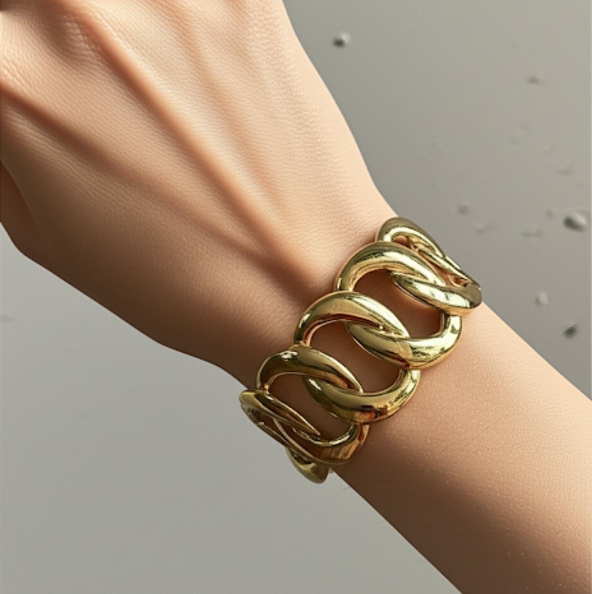 18K Gold-Plated Anti Tarnish Bold Chain Link 18K Cuff Bracelet