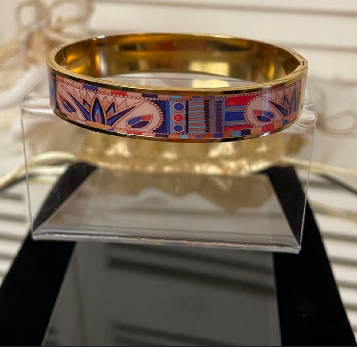 18K Gold-Plated Enamel Patterned Bangle Anti-Tarnish Finish