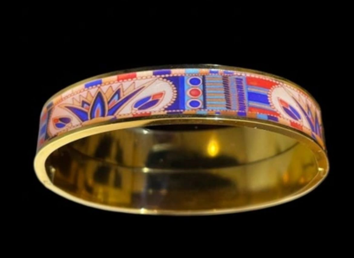 18K Gold-Plated Enamel Patterned Bangle Anti-Tarnish Finish