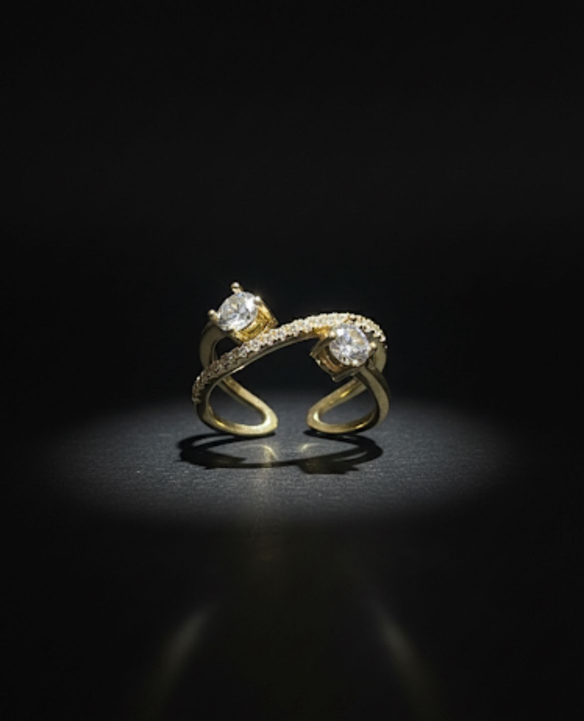 Dual Crystal Crossover Adjustable Ring