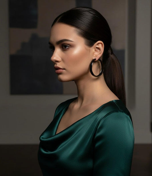 Sleek Black Finish Hoop Earrings