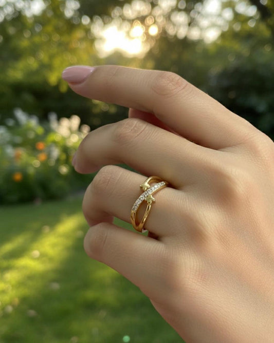 Golden Blossom Curve Adjustable Ring