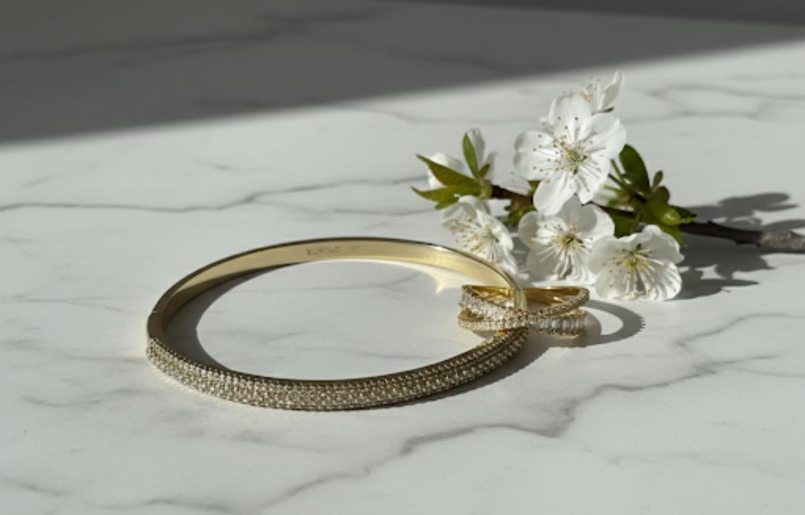 (COMBO) Pave Crystal Bangle + Adjustable Ring Set