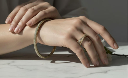 (COMBO) Pave Crystal Bangle + Adjustable Ring Set