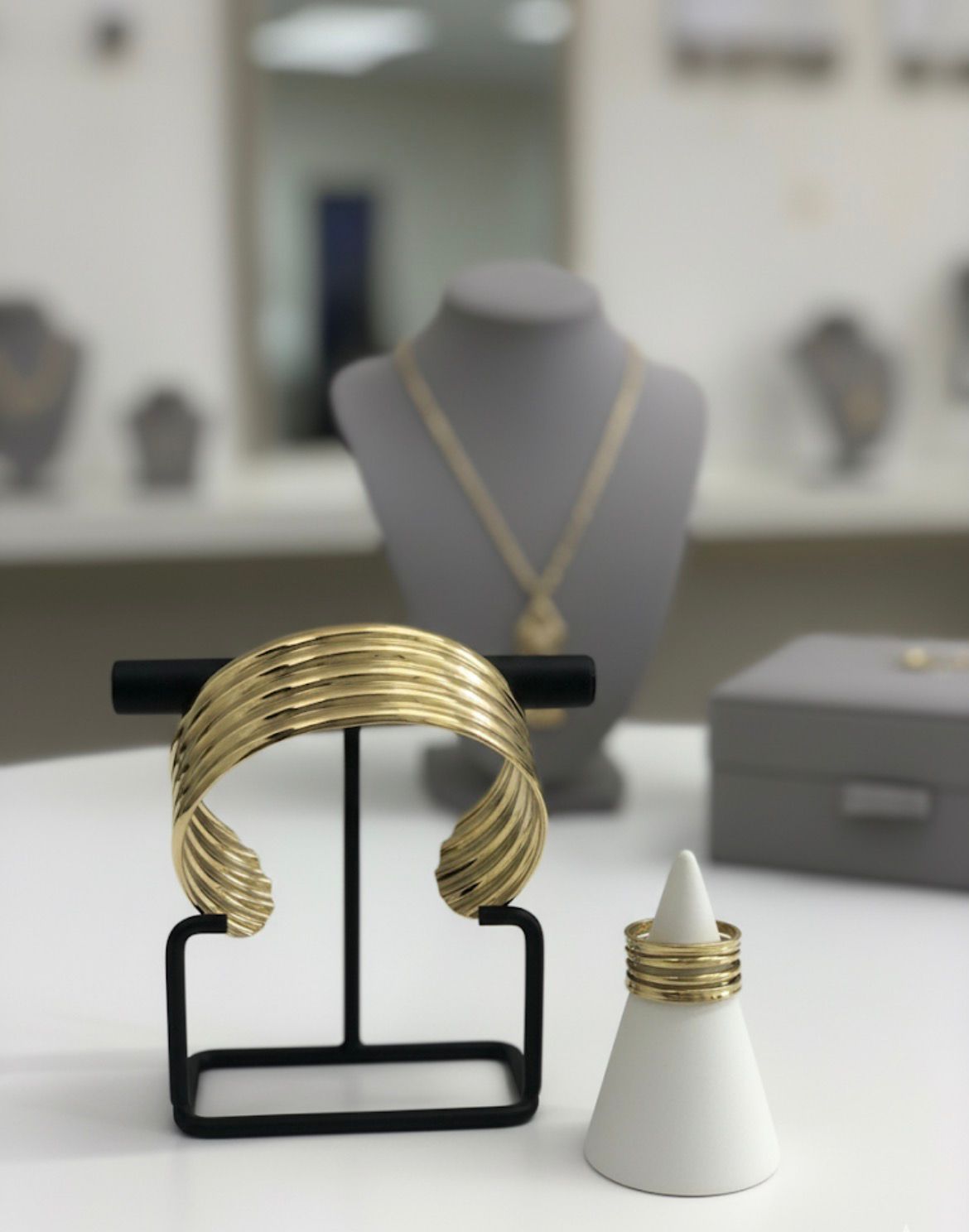 (COMBO) Sculptural Multi-Band Cuff Bracelet + Adjustable Ring Set