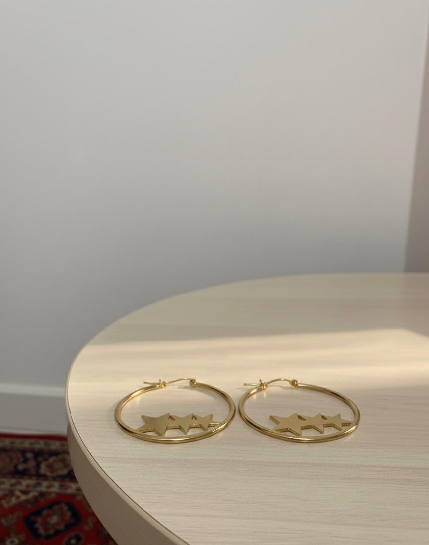 Triple Star Circle Earrings