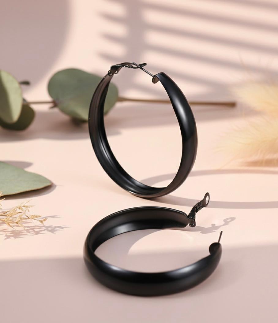 Sleek Black Finish Hoop Earrings