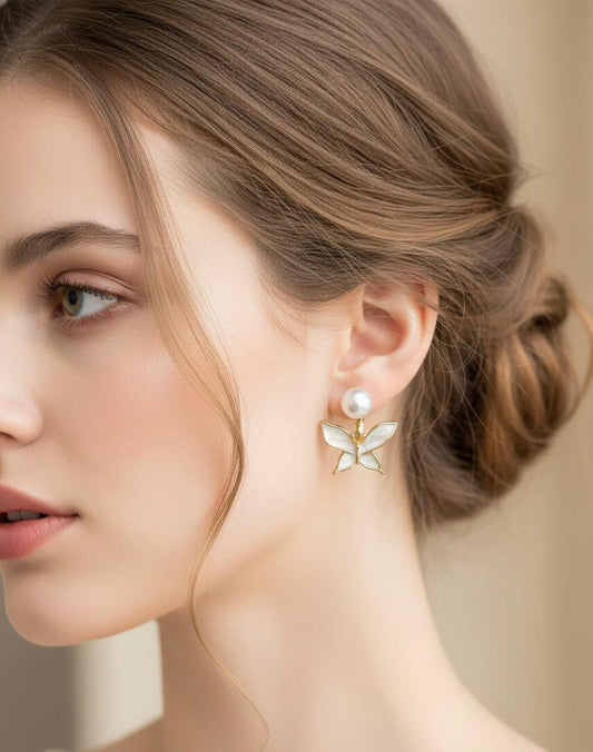 Pearl Butterfly Stud Earrings