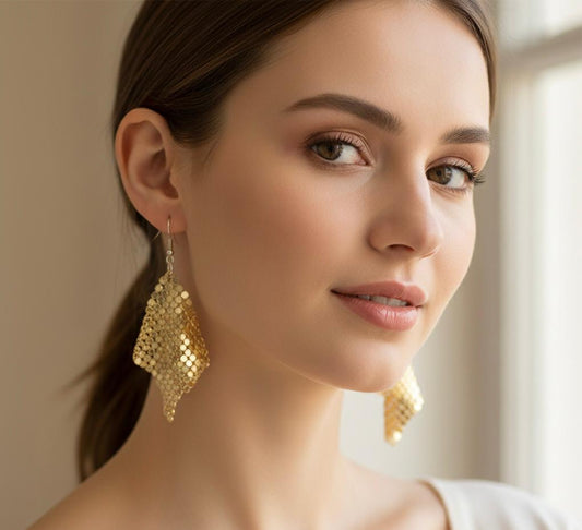 Golden Mesh Dangle Earrings