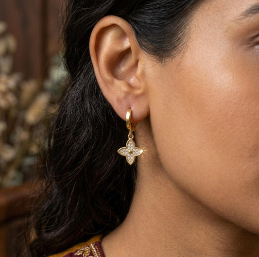 Crystal Clover Charm Hoops