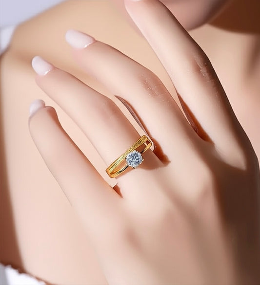 "Aurora Gleam" 18K Gold Plated Anti Tarnish Stainless Steel Contemporary Adjustable Finger Ring
