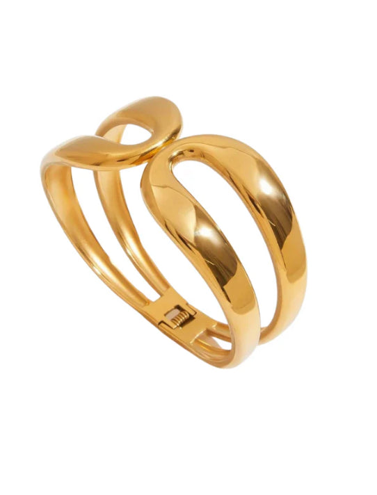 18K Gold-Plated Anti Tarnish Front Open Designer Cuff Bracelet