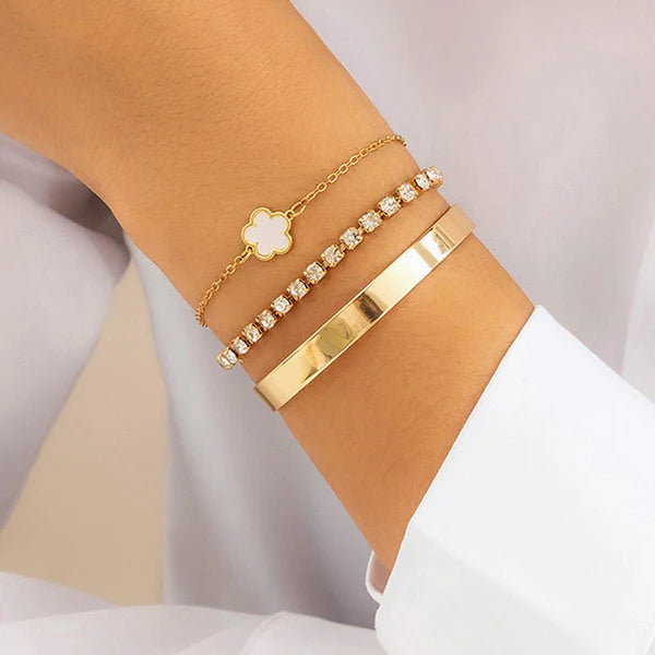Set Of 3 White Clover Bracelet