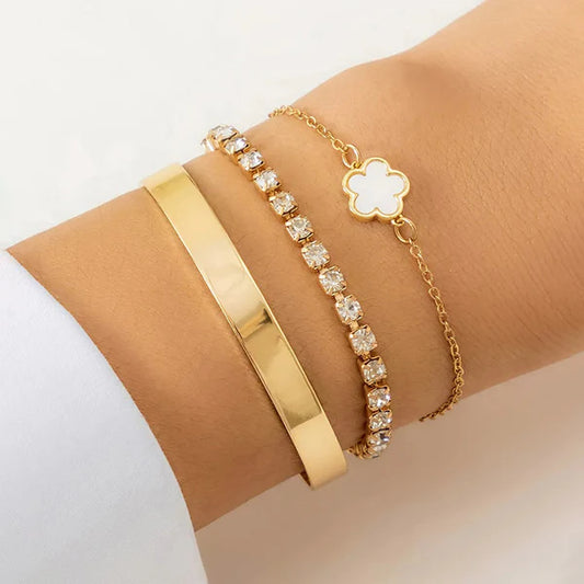 Set Of 3 White Clover Bracelet