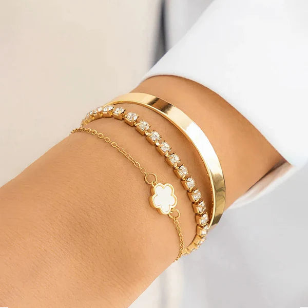 Set Of 3 White Clover Bracelet