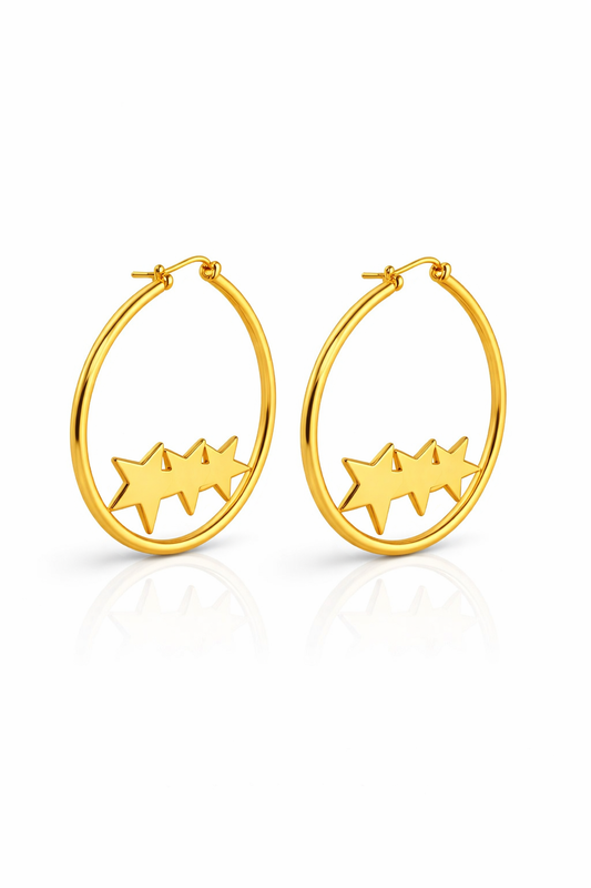 Triple Star Circle Earrings