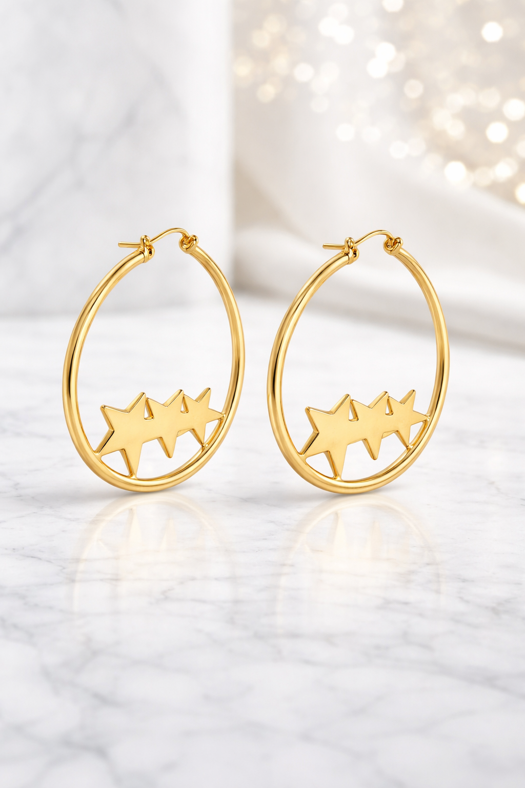 Triple Star Circle Earrings