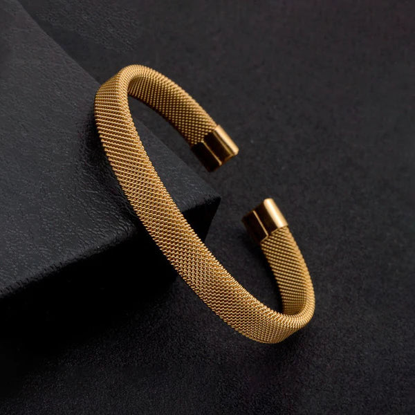 Gold Plated Stainless Steel Anti Tarnish Mesh Statement Cuff Bracelet