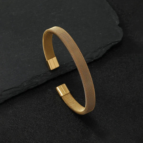 Gold Plated Stainless Steel Anti Tarnish Mesh Statement Cuff Bracelet