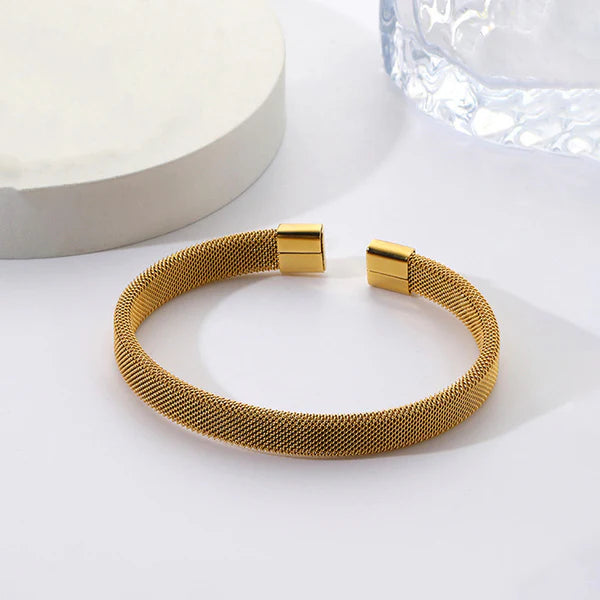Gold Plated Stainless Steel Anti Tarnish Mesh Statement Cuff Bracelet