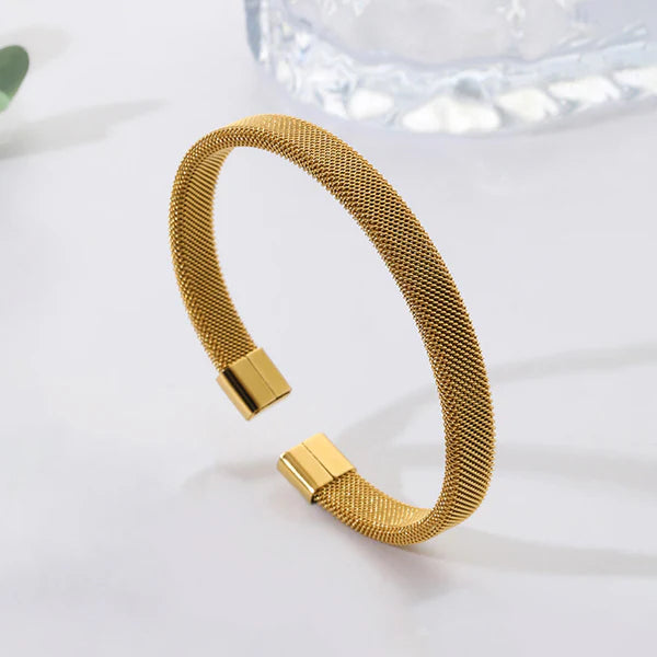 Gold Plated Stainless Steel Anti Tarnish Mesh Statement Cuff Bracelet