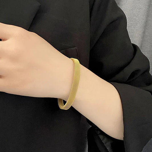 Gold Plated Stainless Steel Anti Tarnish Mesh Statement Cuff Bracelet