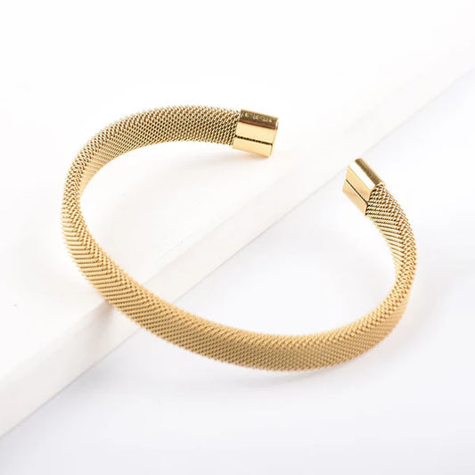 Gold Plated Stainless Steel Anti Tarnish Mesh Statement Cuff Bracelet