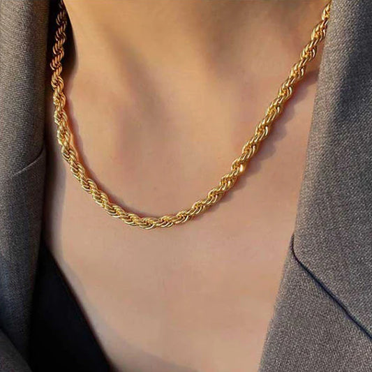 Gold Plated Stainless Steel Anti Tarnish Twisted Chain Necklace