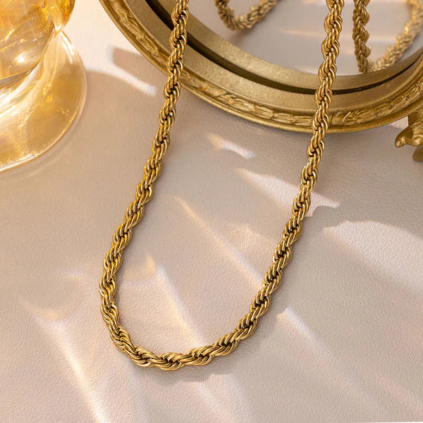 Gold Plated Stainless Steel Anti Tarnish Twisted Chain Necklace