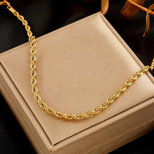 Gold Plated Stainless Steel Anti Tarnish Twisted Chain Necklace