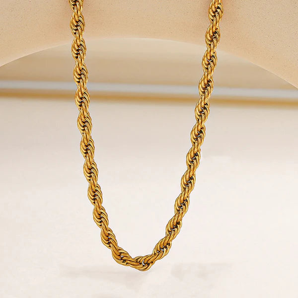 Gold Plated Stainless Steel Anti Tarnish Twisted Chain Necklace