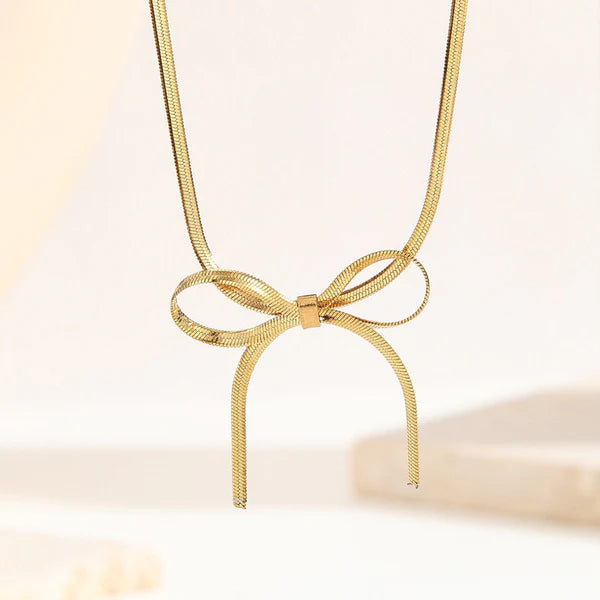Gold-Plated Anti Tarnish Infinity Bow Choker Necklace