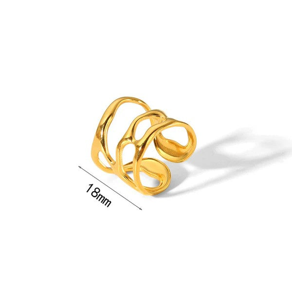 Golden Fluid Wave Adjustable Ring