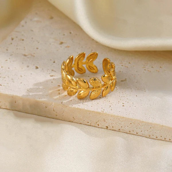 Golden Leaf Wrap Adjustable Ring