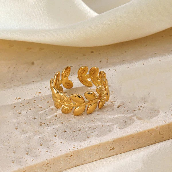 Golden Leaf Wrap Adjustable Ring