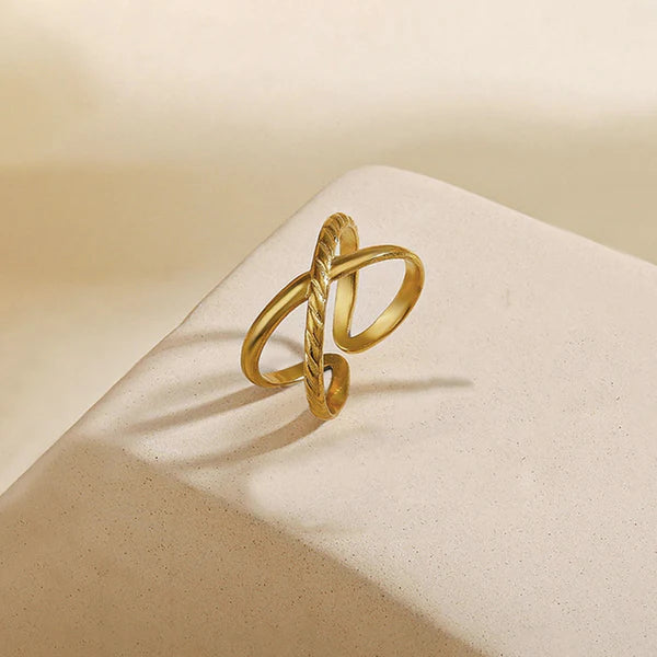 Gold-Plated Anti Tarnish Stainless Steel Cross Shaped Adjustable Ring