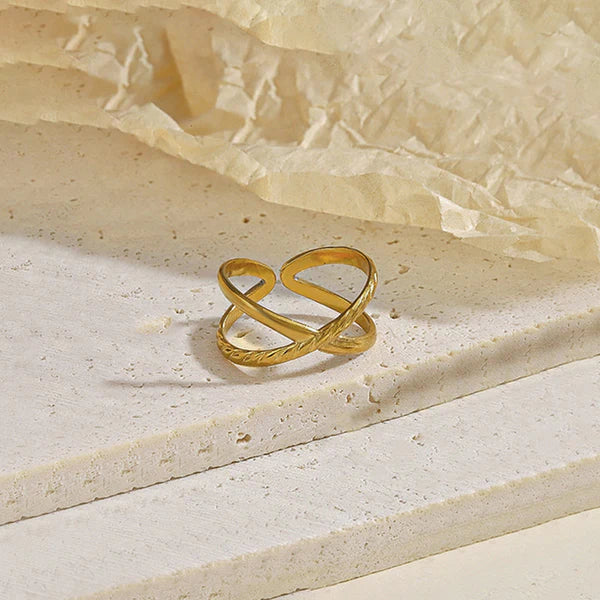 Gold-Plated Anti Tarnish Stainless Steel Cross Shaped Adjustable Ring