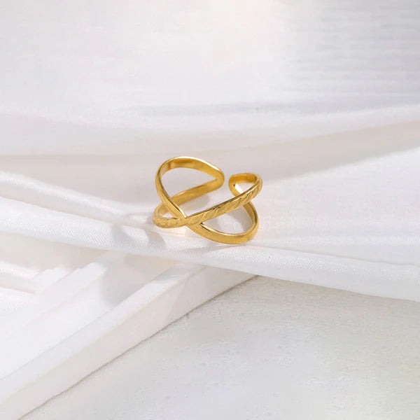Gold-Plated Anti Tarnish Stainless Steel Cross Shaped Adjustable Ring