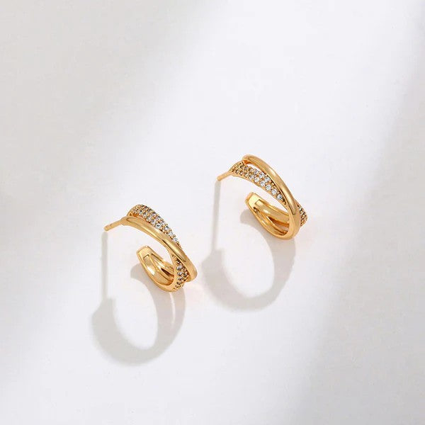 AD Studded Half Hoop Earrings