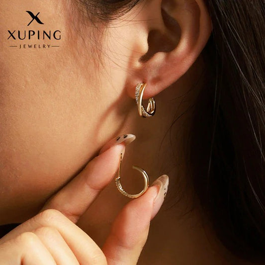 AD Studded Half Hoop Earrings