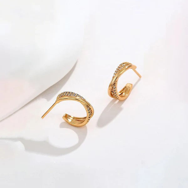 AD Studded Half Hoop Earrings